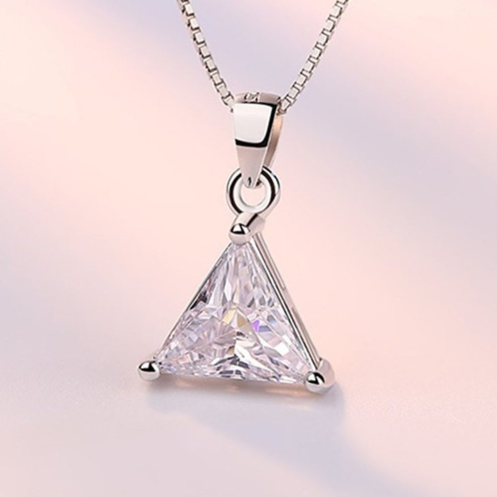 925 Sterling Silver Triangle Crystal Zircon Necklace for Woman, K181
